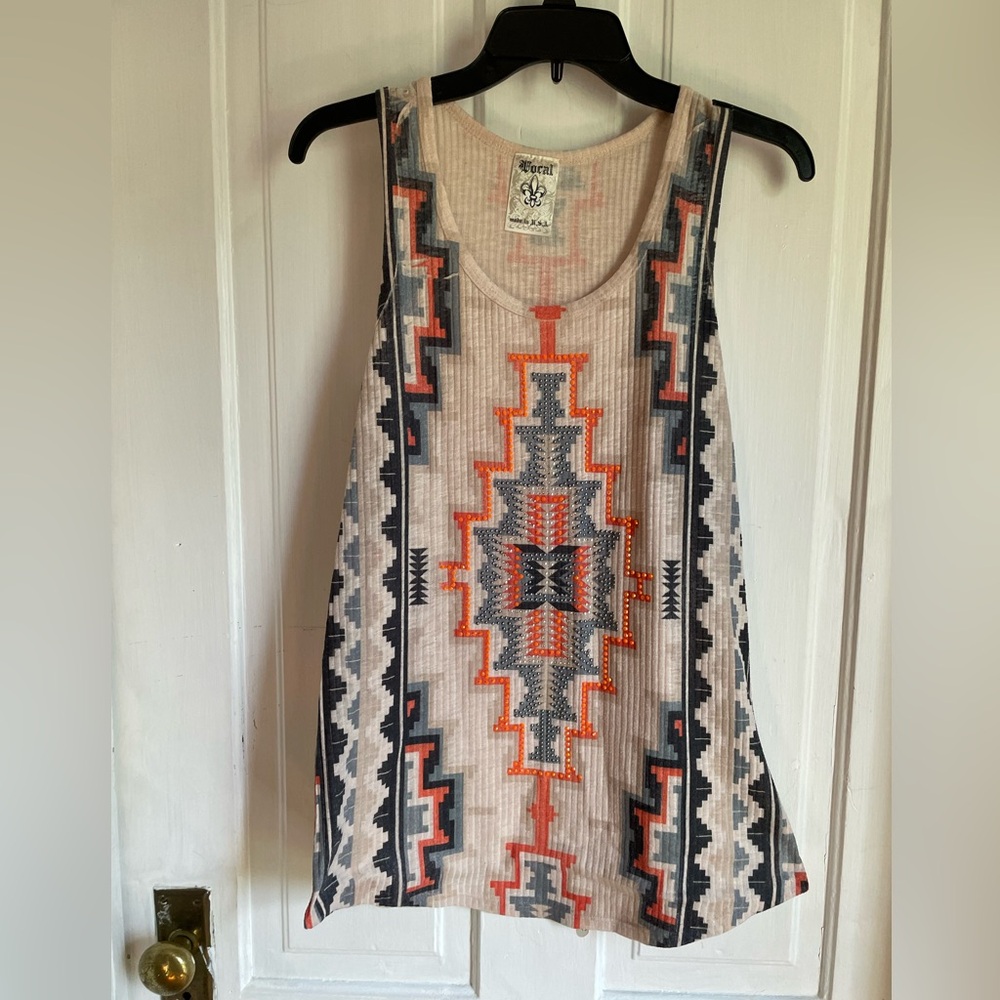 Be Vocal ribbed tank with gems on front